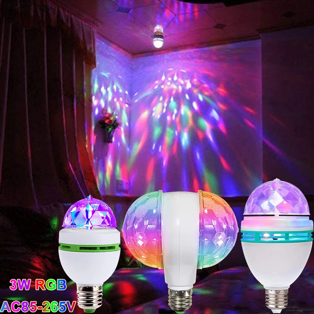 E26 E27 RGB LED Stage Light Bulb AC85V-265V Auto Rotating Magic Lamp Colorful Bulb 3W 6W Disco Light Indoor DJ Party Decoration