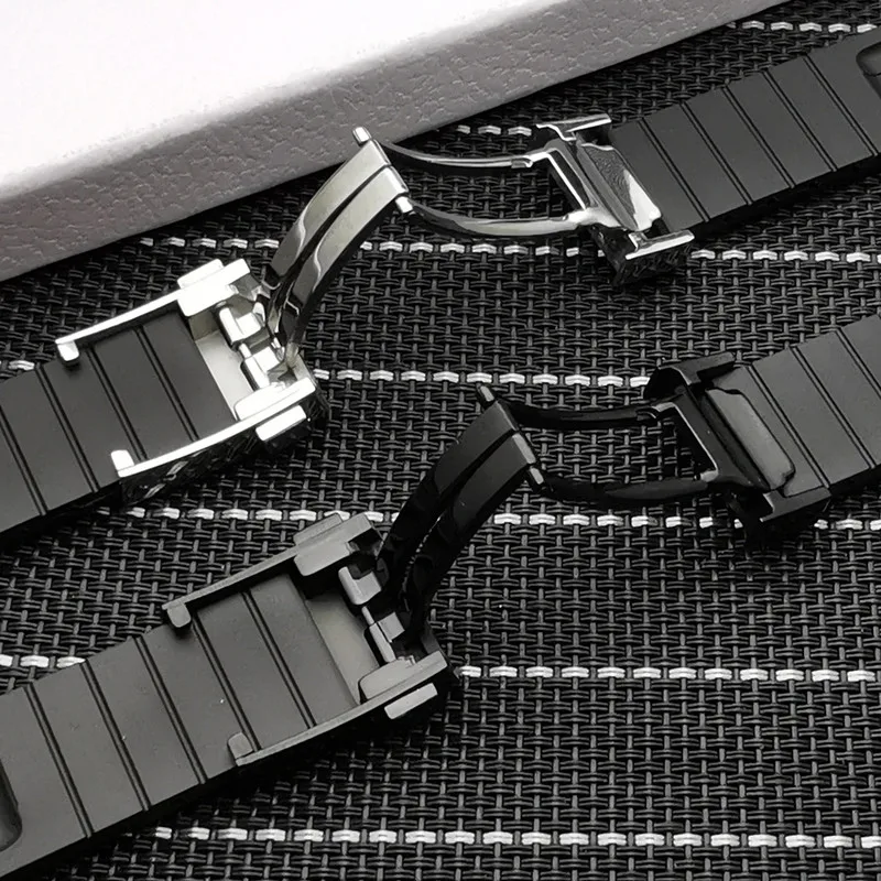Топ Роскошный бренд черный мягкий силиконовый резиновый ремешок 24 мм ремешок для часов браслет для navitimer/мститель/Breitling ремешок с логотипом