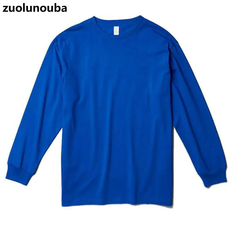 

Autumn And Winter Thin Solid Color Pure Cotton Long Sleeve Men's T-shirt To Map Custom Printing Loose Casual Man Bottoming Tops