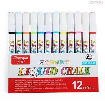 

12 PCS Set Liquid Chalk Marker Pens Erasable Multi Colored Highlighters pen Non-dust Chalk Removable for LED Writing Board Glass