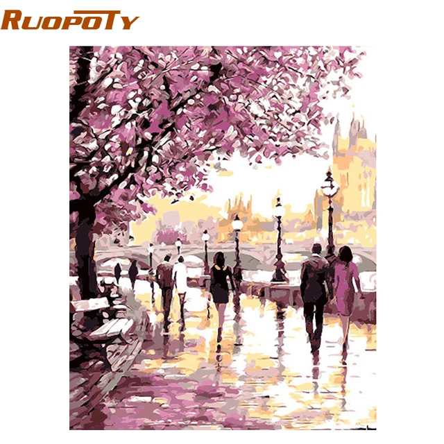 Ruopoty Bingkai Bunga Sakura Peta Diy Minyak Lukisan Oleh Nomor