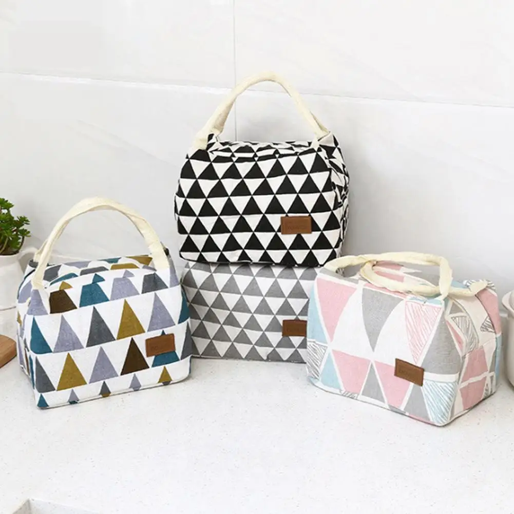 2019 хлопок Портативные Кухонные сумки для хранения с треугольным принтом термоизоляция текстильный рюкзак сумка-тоут сумка-холодильник