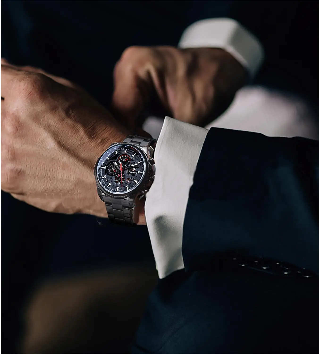 Forsining Waterproof Men's Automatic Watch Calendar Luxury Military Watches Sport Style Luminous Clock Black Free Ship to Brazil