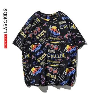 

LASCKIDS Scrawl Graphic T shirts Streetwear Men Women Harajuku Oversized t shirt Aesthetic Hip Hop Summer Tee Shirt Tops KE6052