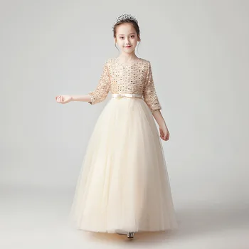 

Tick Tok 2020 New Hot Sale Girl's Dress Princess Dress Poncho Yarn Little Host Girls Flower Children's Long Sleeve Summer Dress