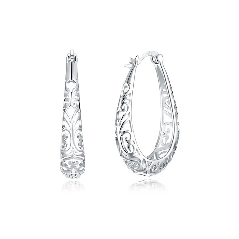 

2019 Vintage Ethnic Women Earring Exaggerated Jewelry Sliver Gold Color Boho Female Earrings Hollow Water Drop Earrings S925