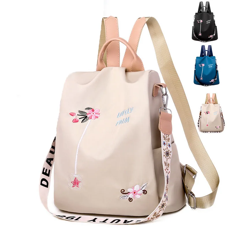 Mochila de tela Oxford bordada para mujer, antirrobo para viaje diario bolso de hombro, novedad de 2021