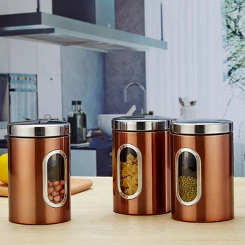 

Cylindrical Kitchen Stainlees Steel Storage Tank with a Visible Can Body Household Home Storage Organization FP8