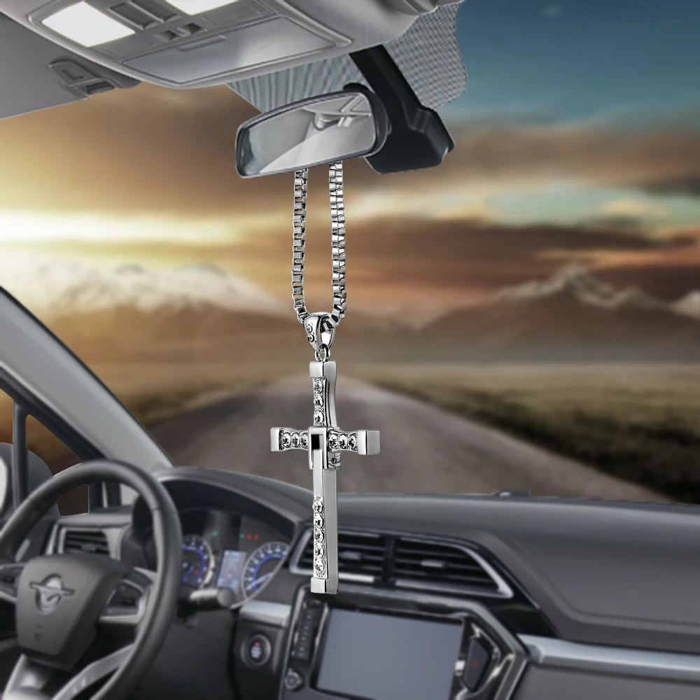 Zikefest Cross Car Pendant Charm - Black Alloy Rear View Mirror Hanging Ornament, Adjustable Rope, Universal Decor - View #9