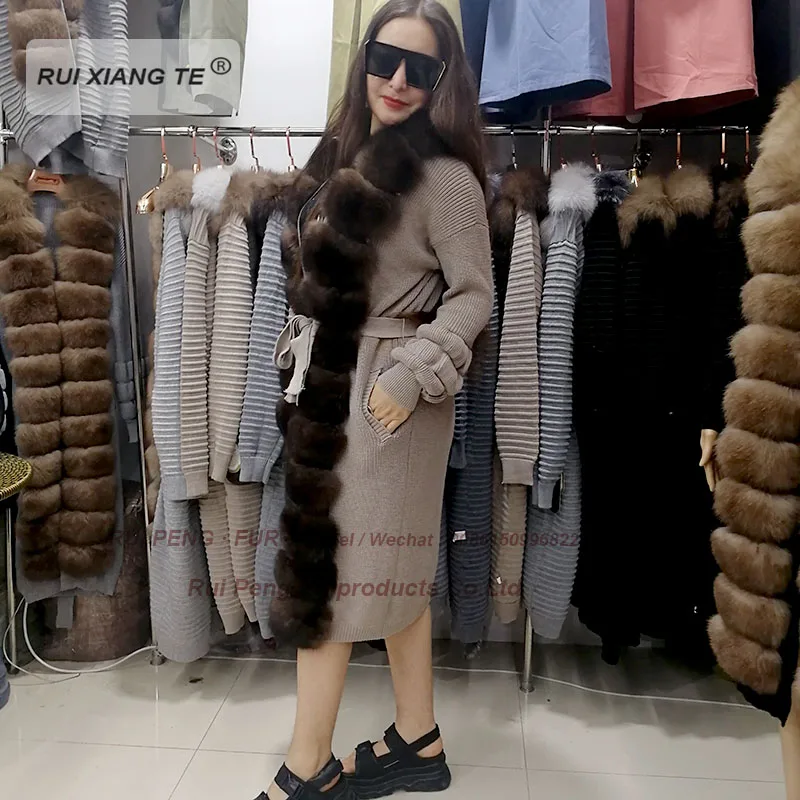 

RuiXiangTe women real fur coat woolen knitting with fox collar winter jacket natural fox fur coat winter long coat