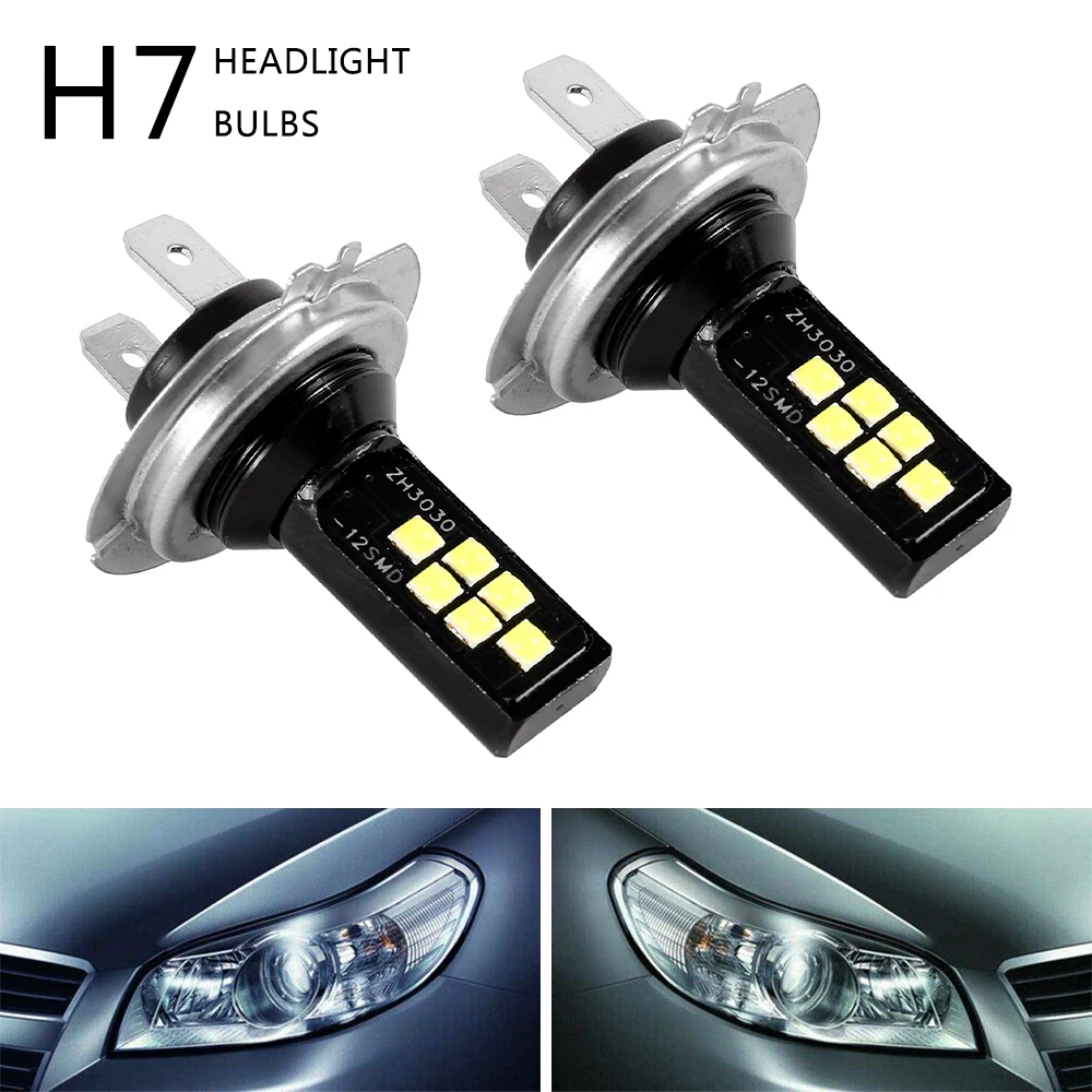 Bombilla de luz antiniebla para coche, bombillas de faro LED H7, 12W, 6000K, 1200LM, 12SMD, 3030, envío gratis, 2 uds.