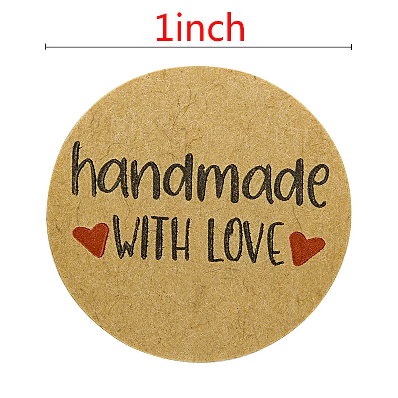 50-500pcs Handmade With Love Kraft Paper Stickers 25mm Round Adhesive Labels Baking wedding decoration party decoration Sticker
