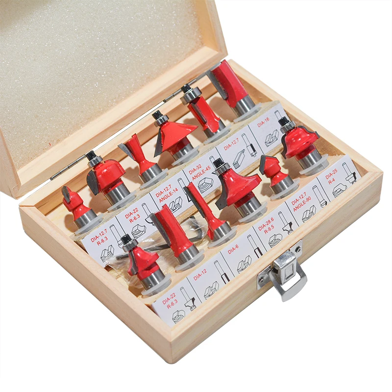 12Pcs/Set 1/4'' 1/2'' Shank Tungsten Carbide Router Bits Woodworking Milling Cutter for Hand Trimmer Wood Router Accessories