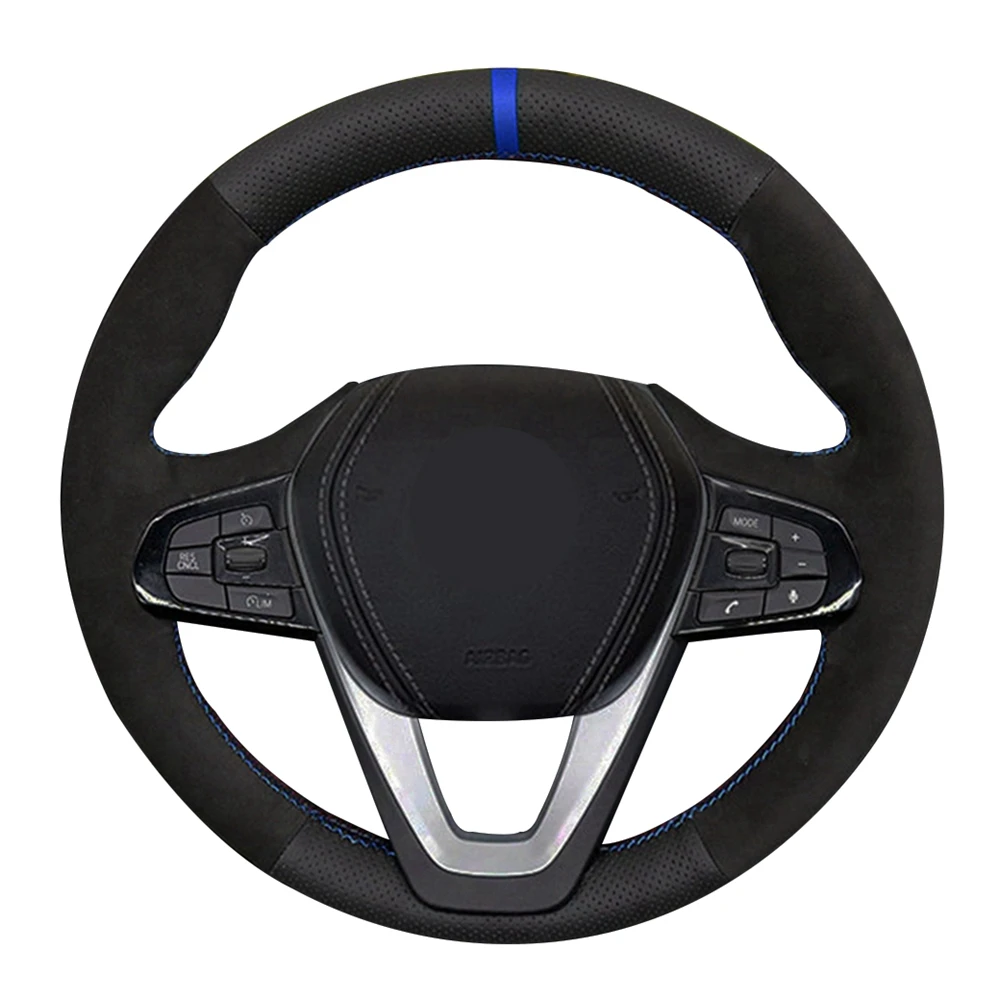 Car Steering Wheel Cover Black Genuine Leather Suede For BMW G20 G21