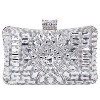 

Ladies Crystal Evening Clutch Bag Rhinestone Glitter Clutch Purse Sparkling Pouch Beautiful Party Prom Handbag,Silver