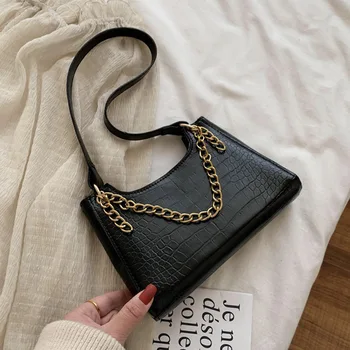 

Vintage Chains Designer Shoulder Bags For Women Alligator Print Pu Leather Small Crossbody Bag Ladies Messenger Brand Handbag