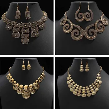 

Fashion African GOLD Silver Color African Jewelry Sets for Women Wedding Costume Jewelry Sets Necklace Earrings Accessories