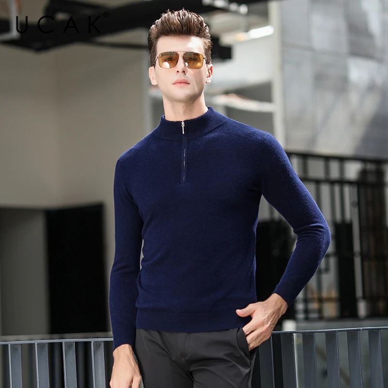 

UCAK Brand O-Neck Pure Merino Wool Sweaters Men Clothes Winter New Arrivals Streetwear Sweater Pull Homme Zipper Pullover U3182
