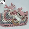 Crochet Elk Deer  Rabbite Toy Set Comfort towel Baby Rattle Biting Ring Handmade Baby Teething Ring Stuffed Plush Toys Gifts 1