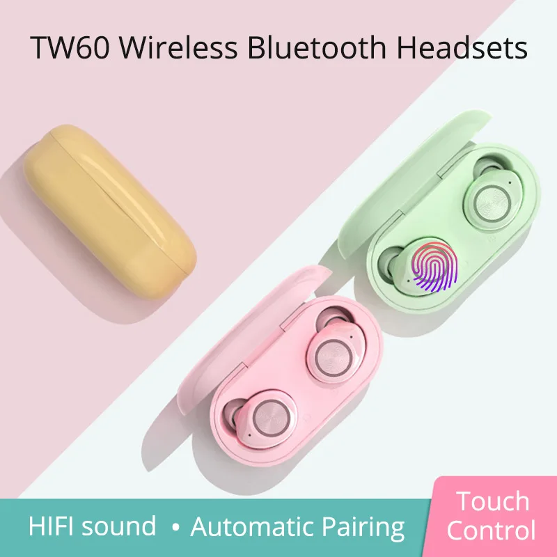 

TW60 TWS Touch Wireless headphones Bluetooth 5.0 earphone 3D Hifi stereo Headsets IPX5 waterproof earbuds pk airdots tws i9000