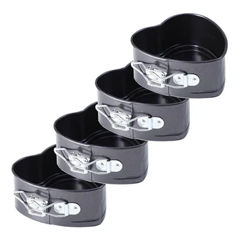 

4 Pack Pan Non-Stick Carbon Steel Baking Tray Mini Cake Baking Tray with Removable Bottom and Buckle 4 Inch Black