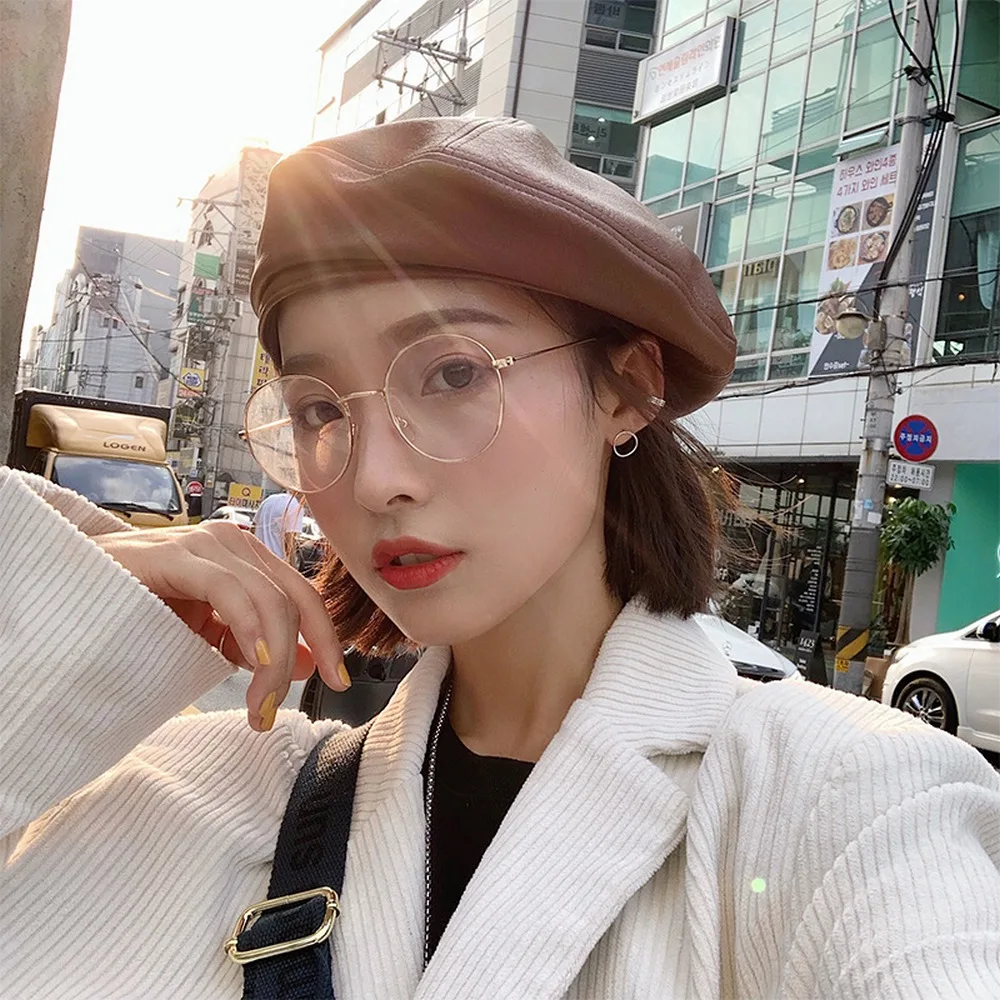 

Female Berets Winter and Autumn Hats for Women British Style PU Material Pure Color Simplicity Outdoor Street