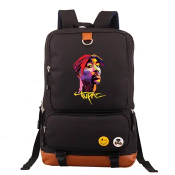 

Spring and Autumn Man 2Pac Printed Rap Singer Bags Big Casual Light Daypack Travel Canvas Backpack Black/White Laptop Bag