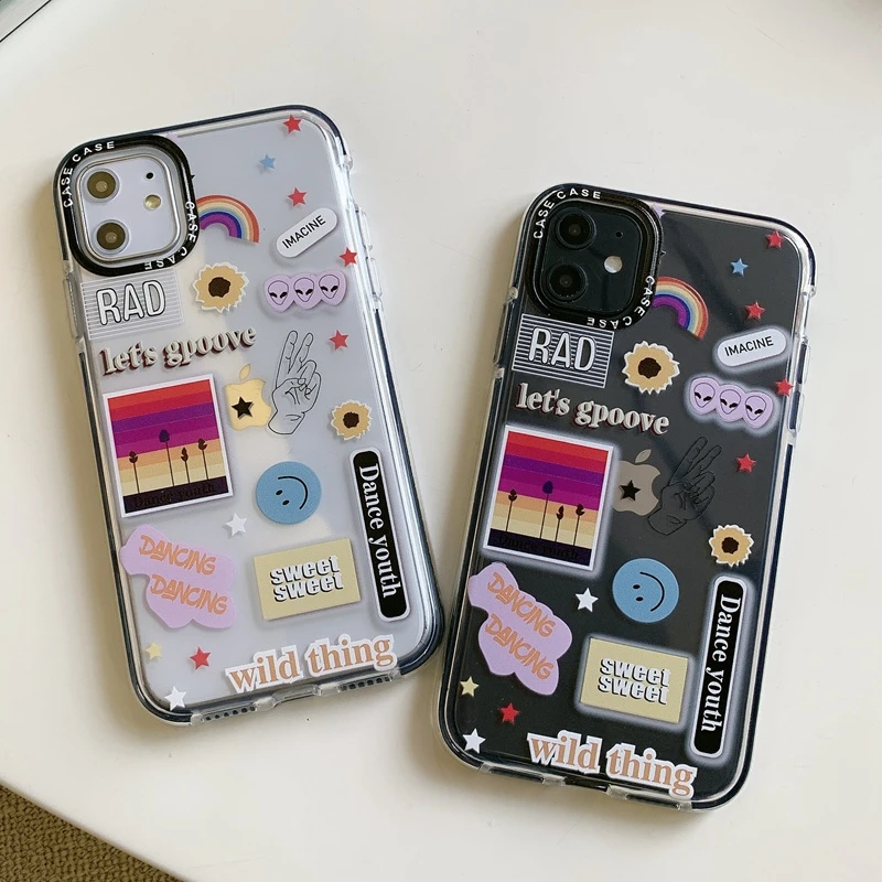 Rainbow Smile Face Sticker Label Coque Case For iphone 11 Pro Max XS X XR 6 6S 7 8 Plus Soft TPU Clear Cover iphoneX Phone Cases Rainbow Smile Face Sticker Label Coque Case For iphone 11 Pro Max XS X XR 6 6S 7 8 Plus Soft TPU Clear Cover iphoneX Phone Cases