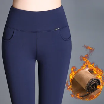 

Women Pants High Waist Fashion Winter Ladies Velvet Casual Pencil Pants Skinny Warm Leggings Blue Black Trousers Plus Size 4XL