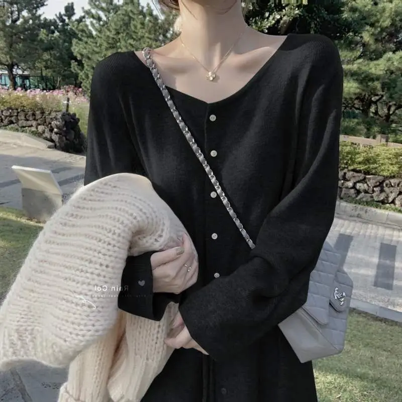 Early Autumn Lazy Wind Inside The Big Yard with A Long Skirt Women's 2020 New Knitted Dress Over The Knee-length Sweater Skirt