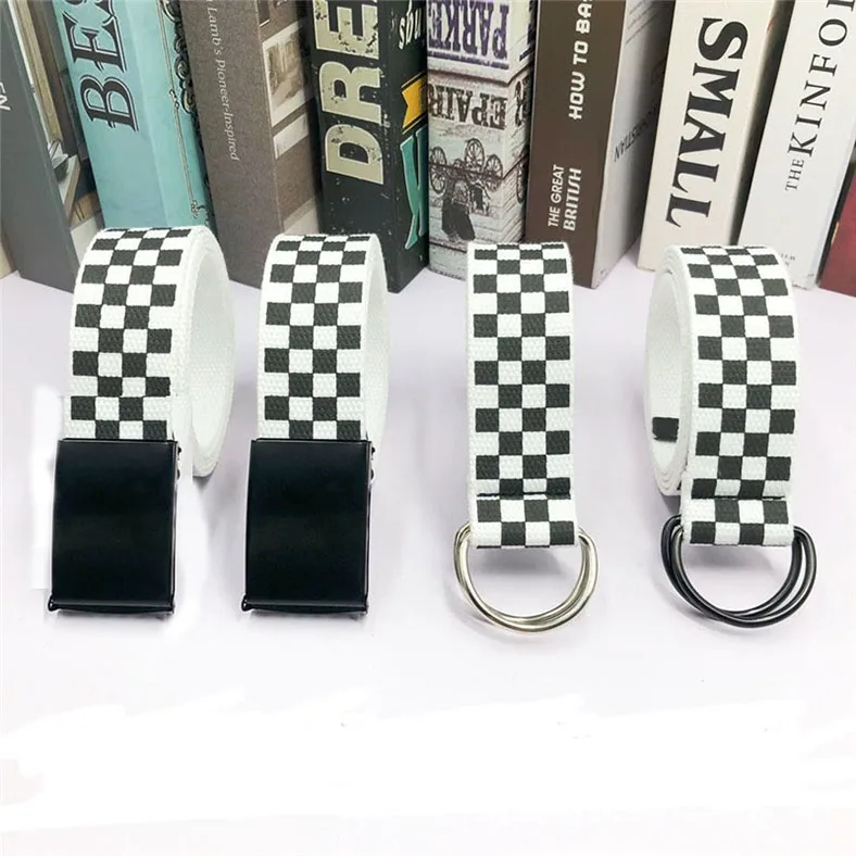 elastic belt for men Fashion Punk Checkered Belt Waistband Long Black and White Plaid Checkerboard Couple Checkered Canvas Women New Belts mens brown belt