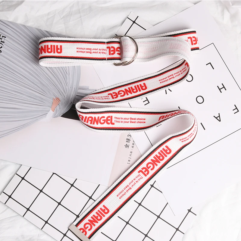 

Punk Canvas Women Belt Casual Harajuku Letter Printed D Ring Buckle Waist Strap Black White Student Female Men Jeans Belts