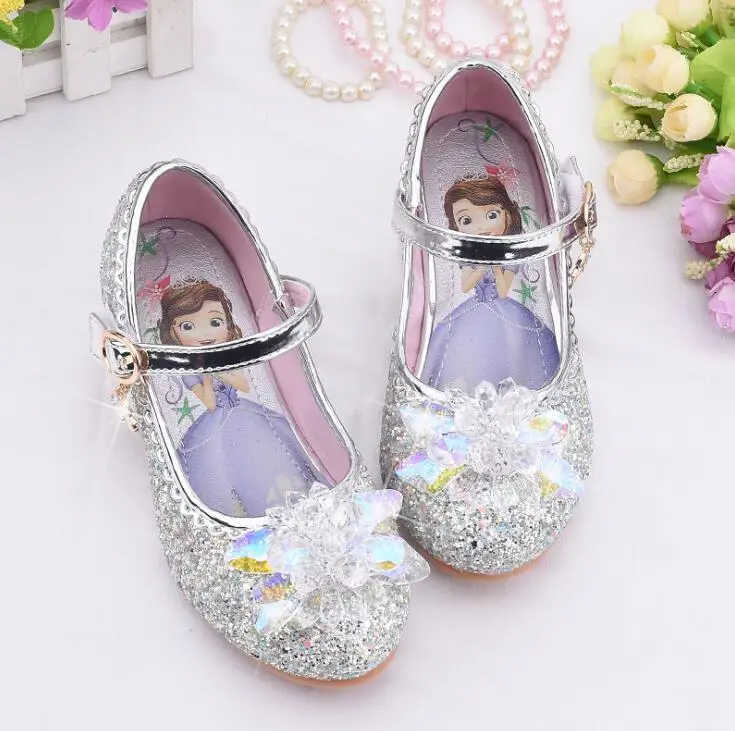 Disney Frozen/кожаные туфли принцессы Эльзы с кристаллами для девочек Блестящие