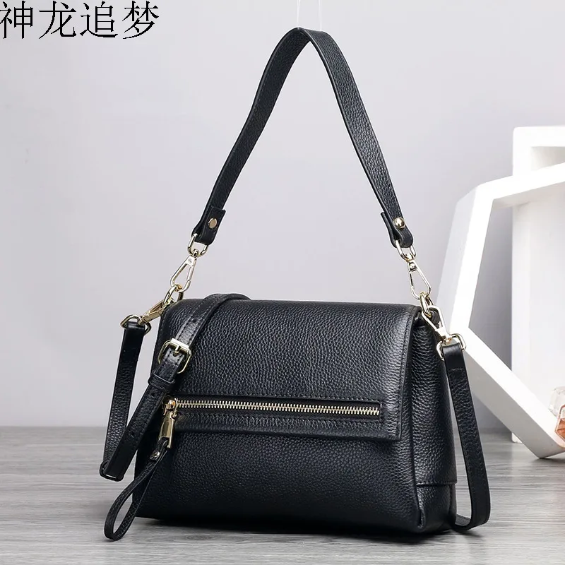 

First layer cowhide leather three layer pocket design female bag portable slung leather bag ladies handbag female shoulder bag