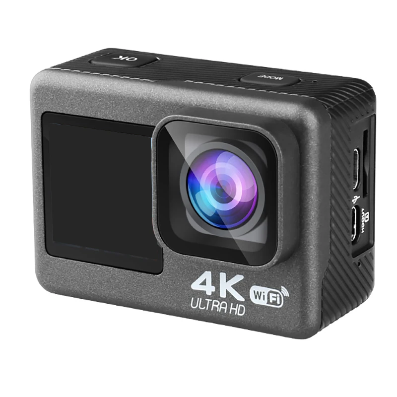 Cámara de Acción AT-Q60ER, 4K, 60FPS, 24MP, 2,0 pulgadas, LCD, impermeable, doble pantalla con WIFI, Control remoto, antivibración