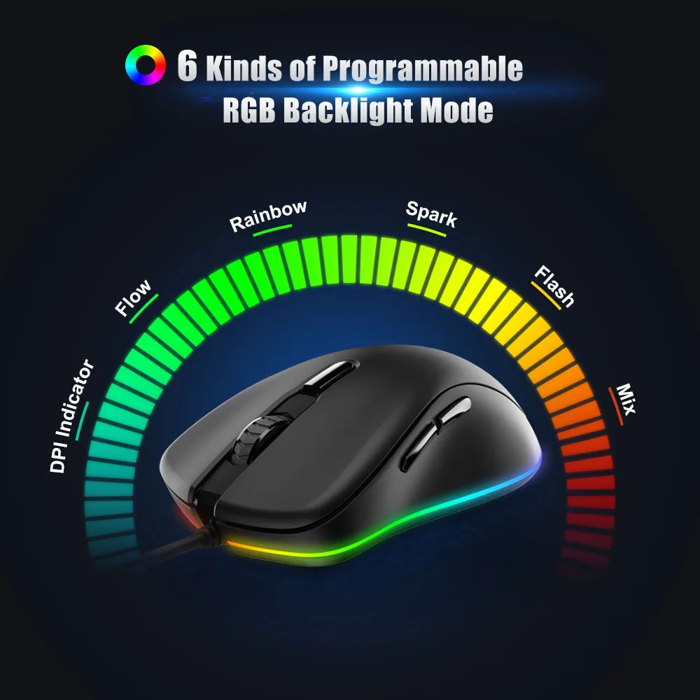 Проводная игровая мышь DAREU EM908 с RGB 6 программируемых кнопок датчик ATG4090 6000 DPI 150 IPS