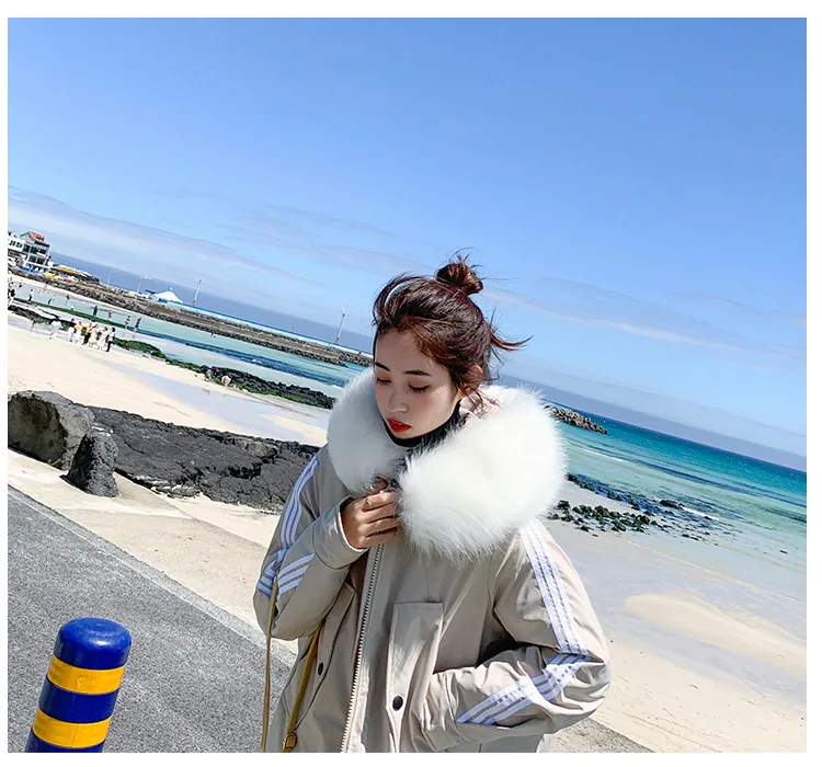 Autumn And Winter New Style down Jacket Cotton-padded Clothes Women's Mid-length BF Sports Stripes Baseball Loose Cotton Co