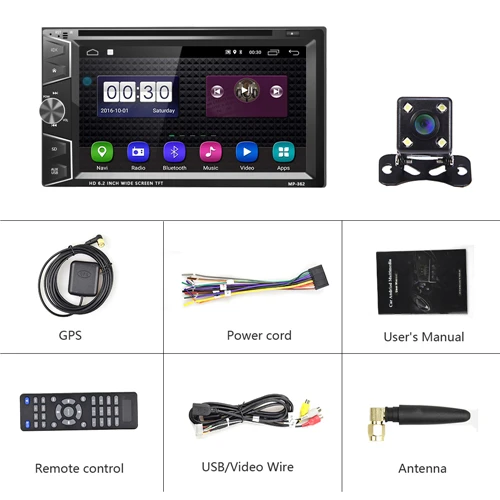 Podofo 2 Din Автомобильный dvd-плеер Android 6,0 gps Bluetooth Сенсорный экран автомобильный стерео MP3 MP4 Автомобильный мультимедийный плеер Поддержка зеркального соединения - Цвет: With 4 LED Camera