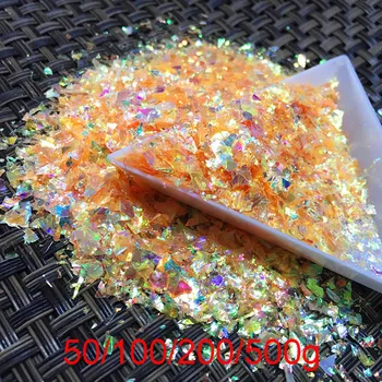 

Wholesale Cameo Crushed Sea Shining Ice Mylar Shell Glitter Podwer Irregular Manicure Acrylic Nail Glitter Powder Orange 06