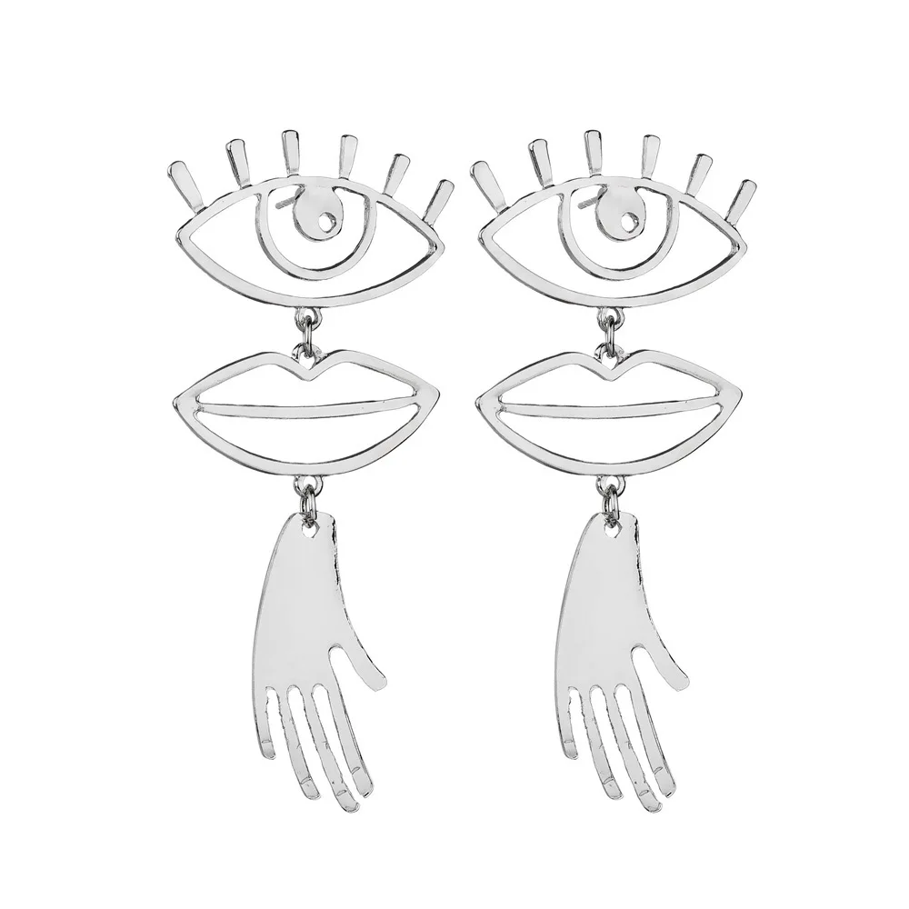 European and American fashion jewelry interesting eyes and lips stitching hollow Earrings design weird alloy ear studs (10)