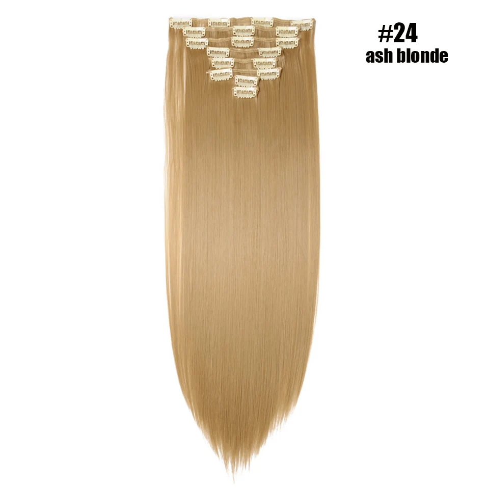 ash blonde S-noilite, 8 шт., накладные волосы на заколках, длинные прямые синтетические накладные волосы на заколках, натуральные шиньоны, искусственные волосы для женщин - Цвет: ash blonde