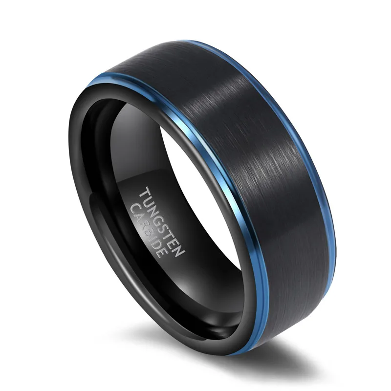 Tigrade Women Men Black Ring with Blue Line Brushed 6mm 8mm Tungsten Carbide Daily Jewelry Unisex Rings Dark 2