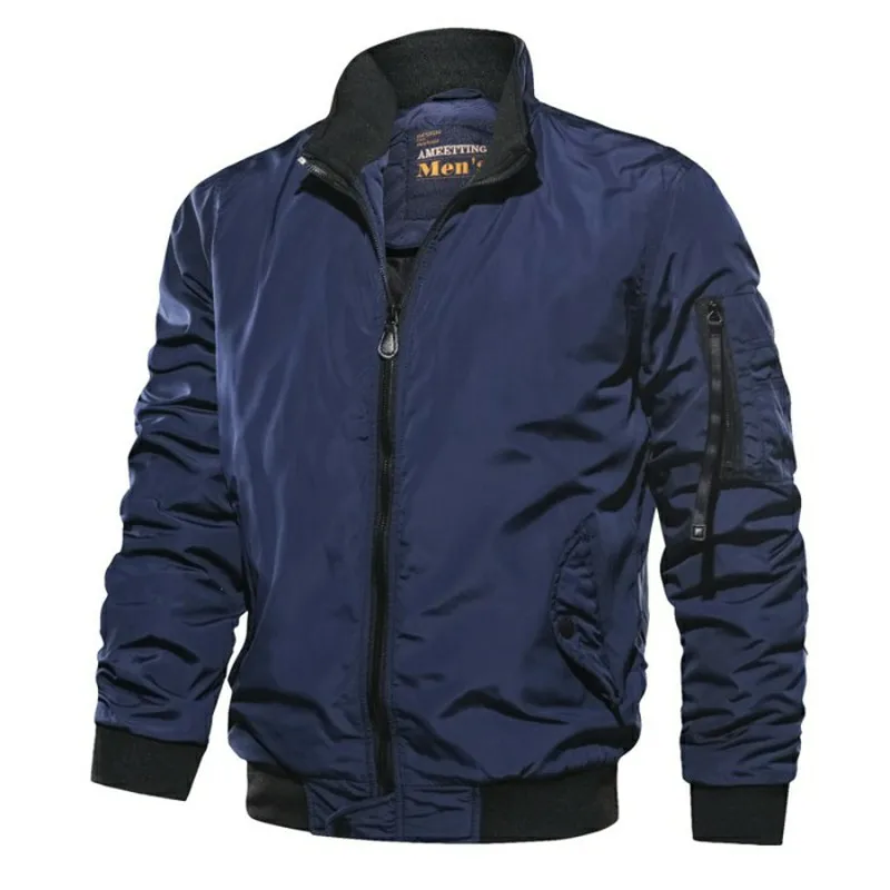 2020Lente Herfst Mannen's Militaire Bommenwerper Jassen Mannen Casual Solid на молнии Pilot Jas Nieuwe Dunne Stand Kraag