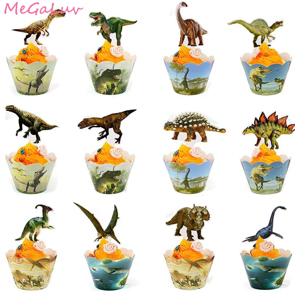 24 шт./лот динозавр бумажные Формы для кексов торт топпера Dino вечерние детского