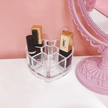 

PS Transparent Cosmetics Storage Box Love Shape Makeup Organizer Lipstick Nail Polish Desktop Stand Plastic Box Finishing