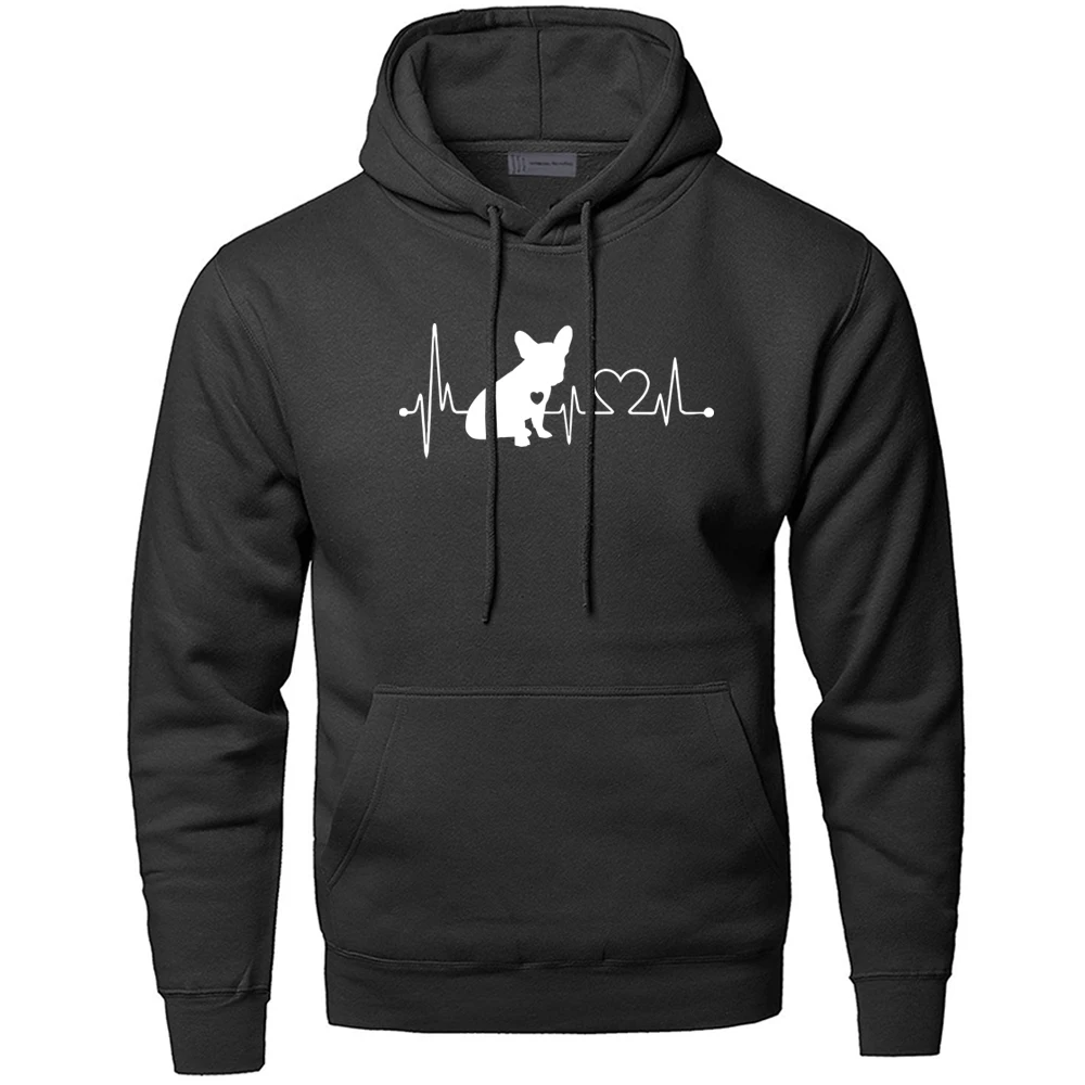 Hoodies Winter Sweatshirt French Bulldog Electrocardiogram Pullover Heartbeat Print Casual