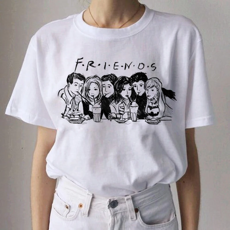 С героями телесериала «друзья» забавная мультяшная футболка Женская Harajuku Ullzang футболка Мститель лучшая футболка друзей модные футболки с графическим изображением женские