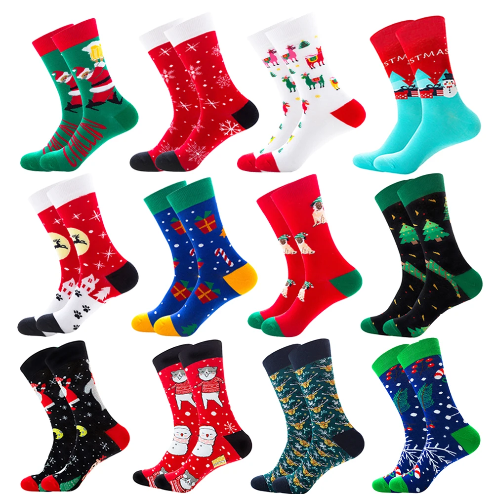 Quaslover, 1 пара, мужские цветные носки рождественские хлопковые Компрессионные носки зимние носки с изображением счастливых животных модные подарки для мужчин и детей