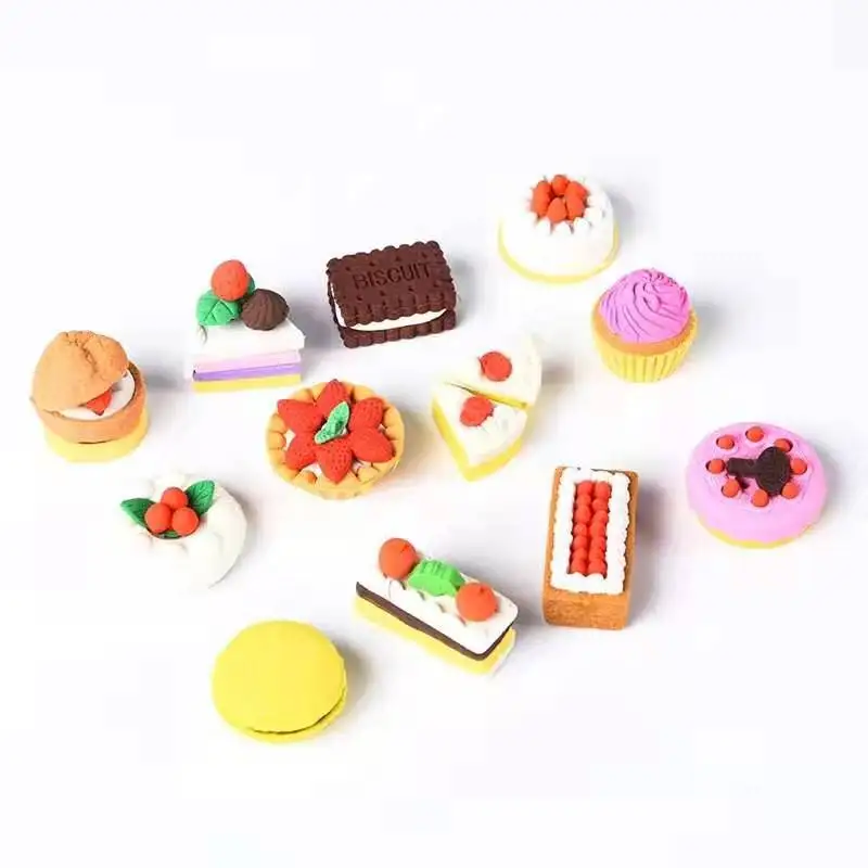 Pencil Eraser Eraser Pen Retractable Eraser Kneadable Eraser Eraser Refillable Pen Biscuit Eraser Plasticine Eraser 25 Pcs Creative Cake Dessert Snack Eraser Independent Packaging Detachable Rubber Student Prize Stationery