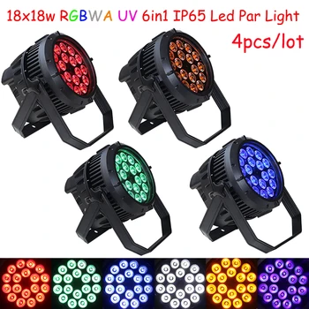 

4pcs Waterproof IP65 Par Light 18x18W RGBWA UV 6in1 Led Par Stage Light Outdoor use for dj Club Stage Christmas Wedding Party